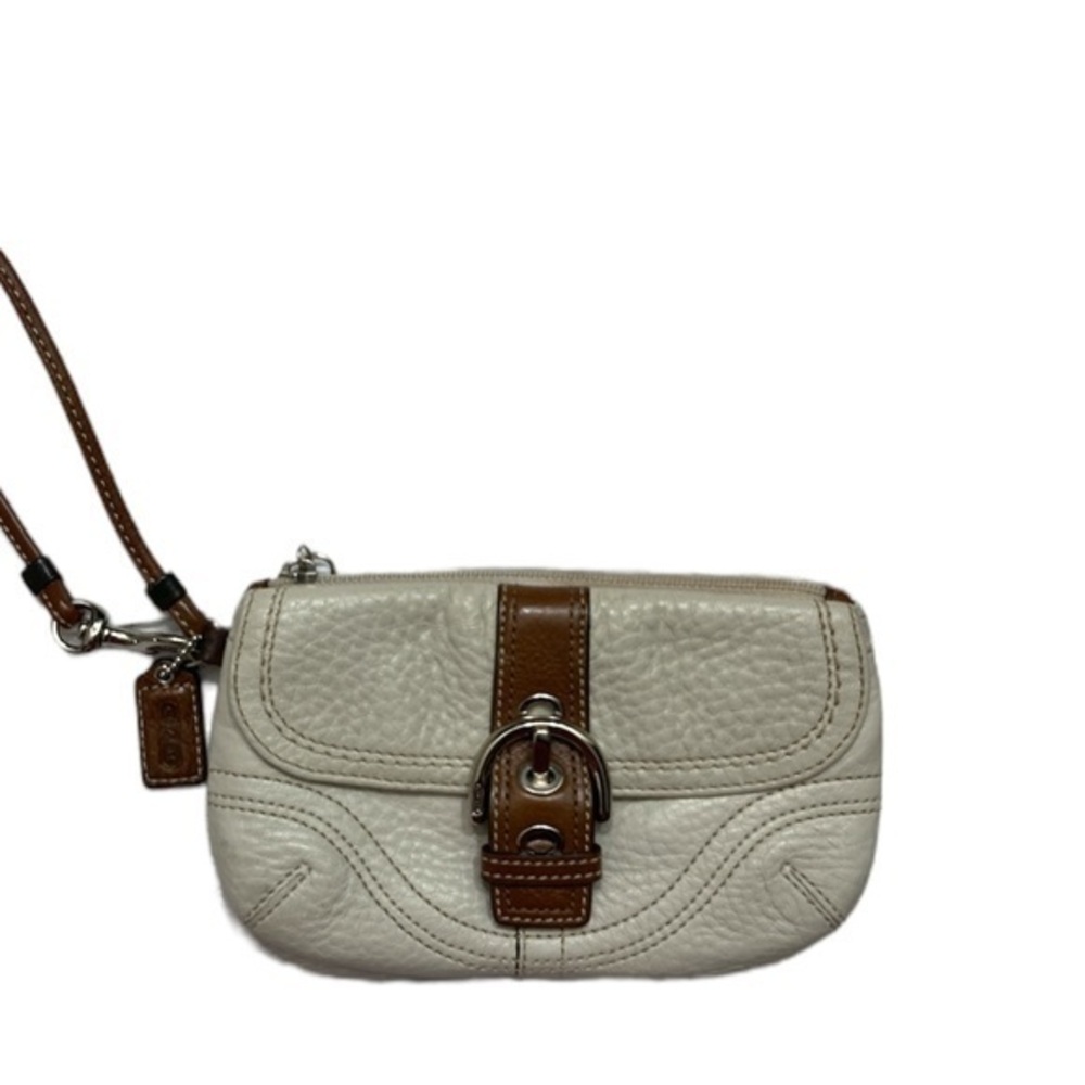 Coach white brown pebbled leather wristlet bag soho y2k clutch